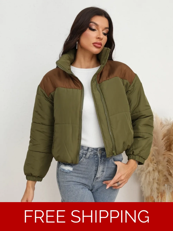 Two-Tone Zip-Up Puffer Jacket
